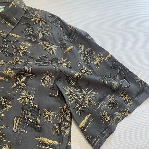 Two Palms Grey Hawaiian Short Sleeve Button Up Shirt Size 2XL - Picture 2 of 7
